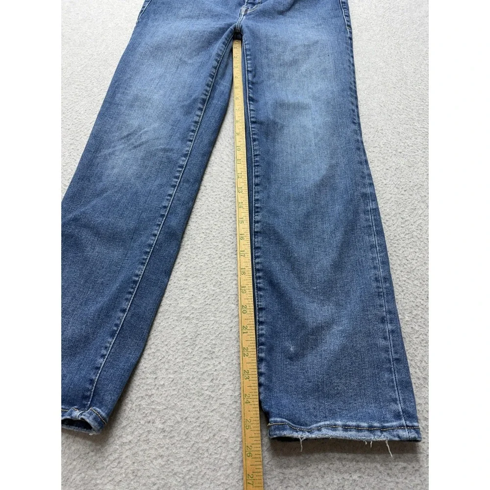 Good American High Rise‎ Straight Jeans Womens 8-12 Blue Medium Wash Stretch